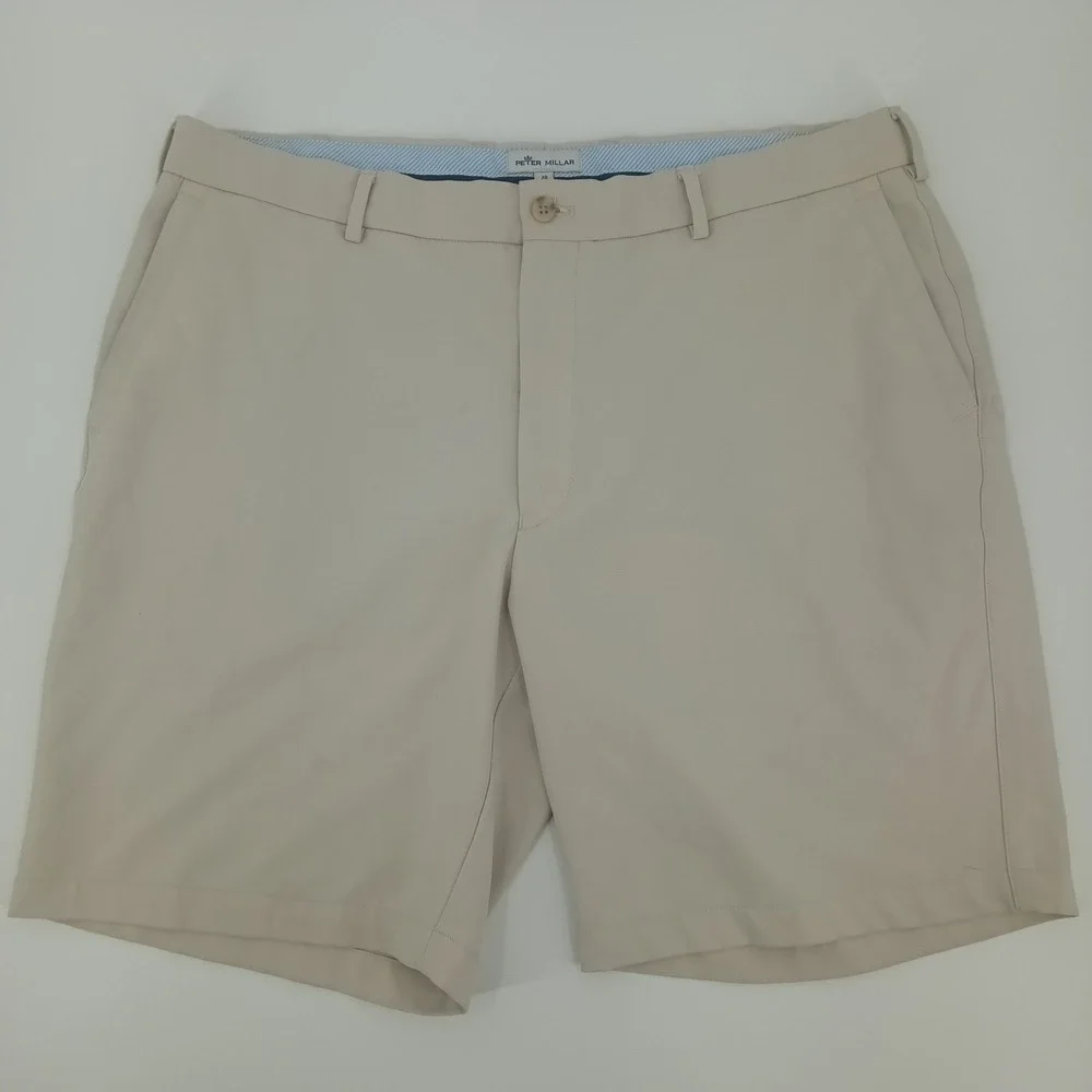Peter Millar Crown Sport Mens Stone Beige Performance Golf Shorts 38 ME0EB82